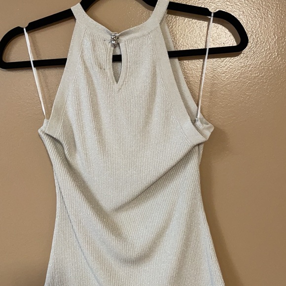 Ivory silk blend tank top with shimmer - Picture 3 of 4